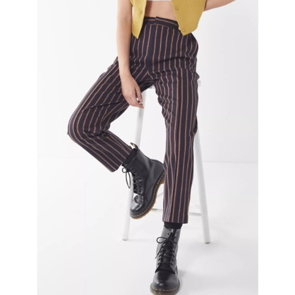Urban Outfitters UO Dana Trouser Pant Size L Navy Blue Red Striped Mid-Rise - Picture 1 of 12